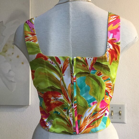GUESS Vibrant Multicolor Printed Corset Crop Top Bustier Zip Back \Lined S - Picture 6 of 9